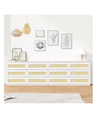 Rattan Dresser For Bedroom, 6 Drawer Dresser For Bedroom, Modern Wide Chest Of Drawers With Anti-Tip Kit