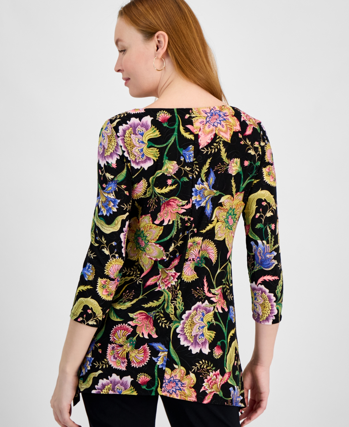 JM COLLECTION WOMEN'S PRINTED JACQUARD SWING TOP, EXCLUSIVELY AT MACY'S 
