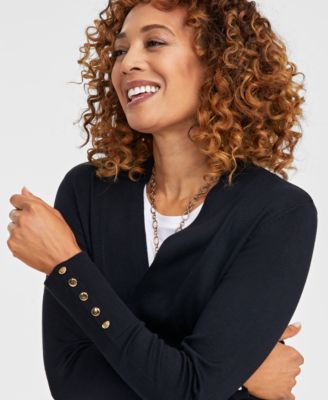 Petite Open-Front Button-Cuff Cardigan Sweater