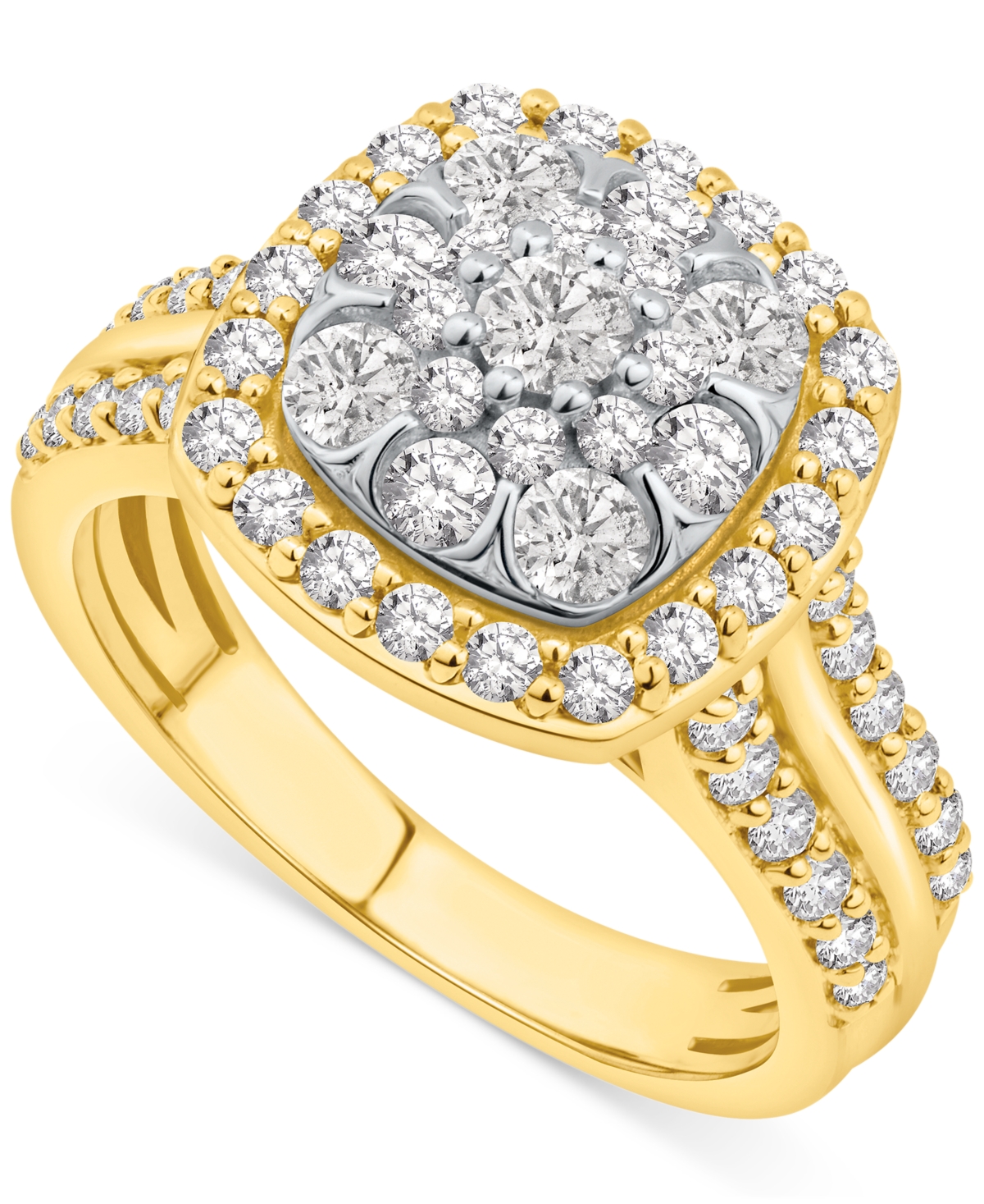 Macy's Diamond Square Cluster Engagement Ring (1-1/2 Ct. T.w.) In 14k Gold In Two-tone