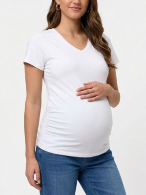 Maternity V-Neck Side-Ruched Short Sleeve Tee - Motherhood