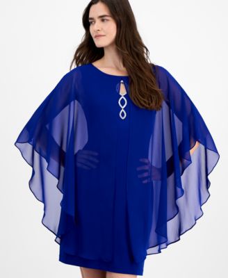 Petite Chiffon-Overlay Cape Dress