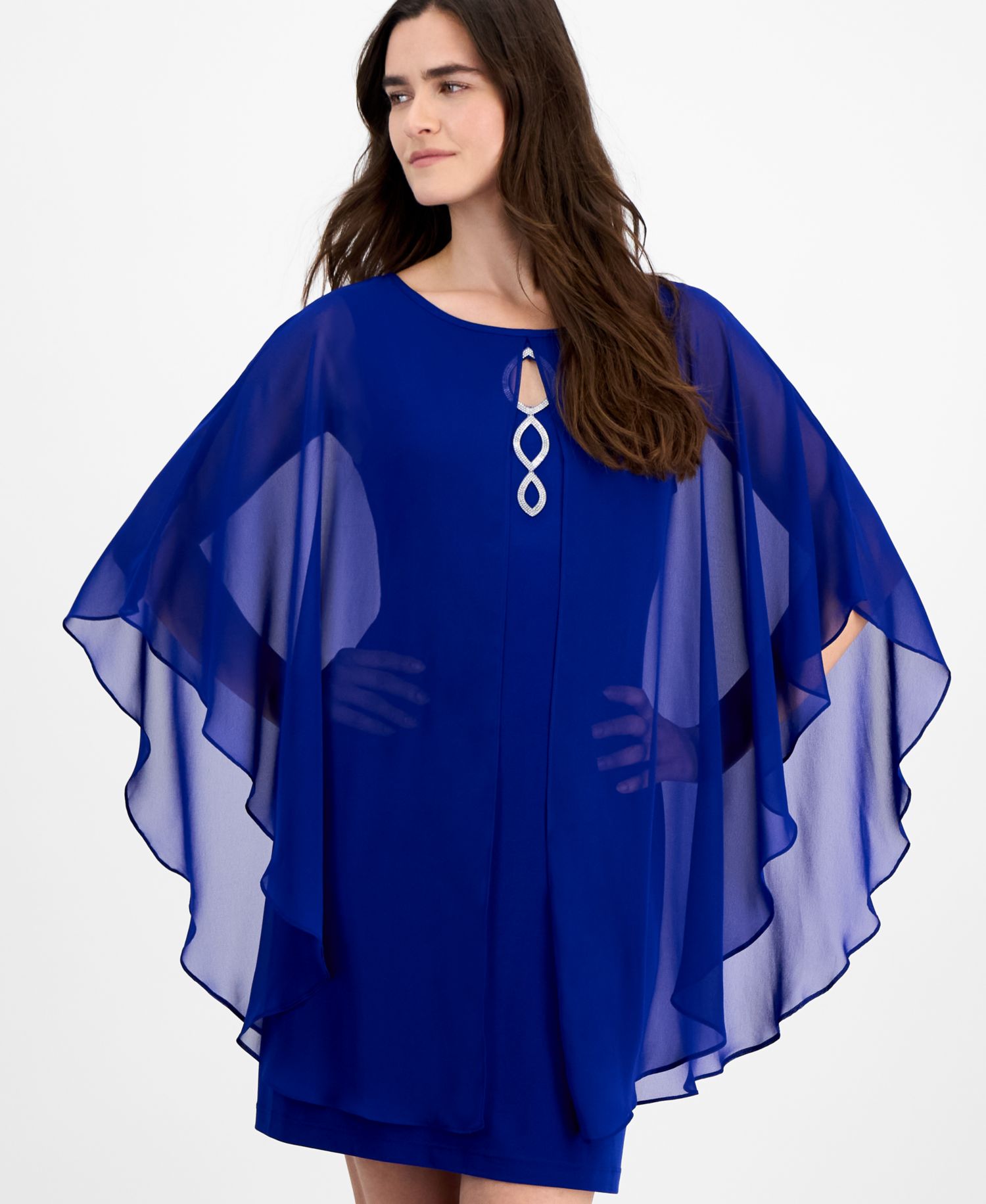 Petite Embellished Keyhole Chiffon Overlay Sheath Dress