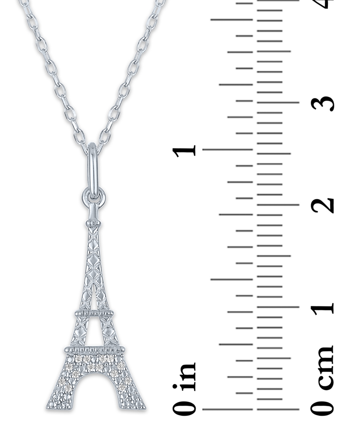 MACY'S DIAMOND ACCENT EIFFEL TOWER PENDANT NECKLACE IN STERLING SILVER, 16" + 2" EXTENDER 