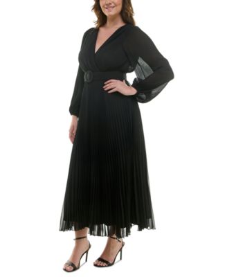 Taylor Plus Size Pleated Belted Maxi Dress