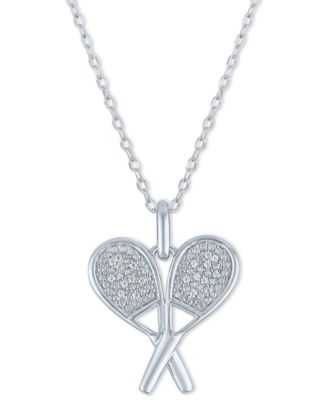 Macy's - Diamond Accent Racquetball Racquet Pendant Necklace in Sterling Silver, 16" + 2" extender