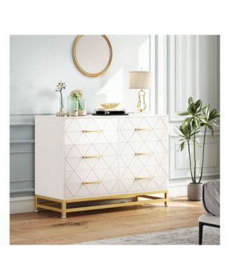 Dresser For Bedroom With 6 Drawer Double Dressers, Modern Wooden Dresser Chest, Beside Table For Closet, Nursery, Living Room