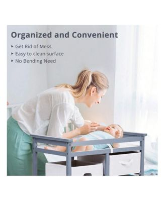 Wooden Baby Changing Table, Diaper Changing Table, Infant Diaper Changing Station Dresser With Laundry Hamper, 3 Drawer Basket And Changing Pad