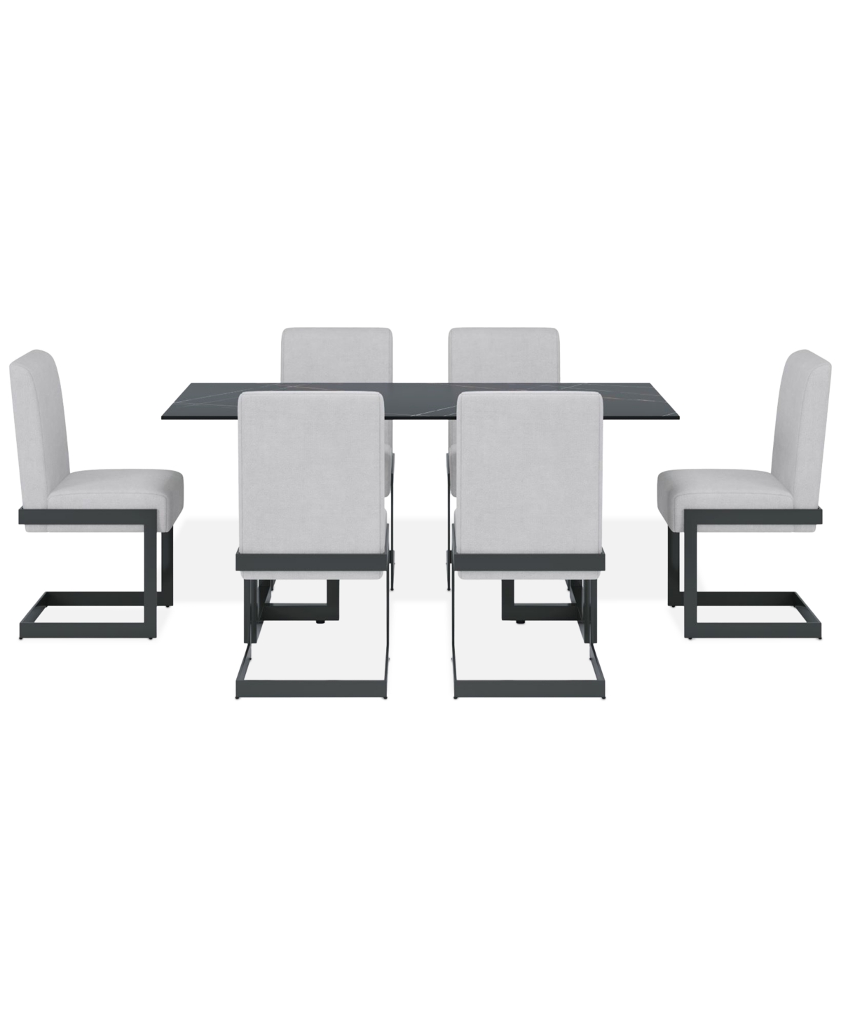 Macy's Emila 7 Pc. Dining Set (rectangular Table & 6 Chairs), Created For  In Black Sintered Stone With Gunmetal Base