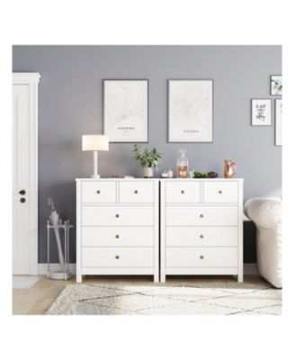 Generic 5-Drawer Wood Dresser Organizer with Metal Handles Modern Chest for Home and Office Use