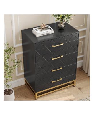 Dresser For Bedroom With 4 Drawers And Metal Handle,Chest Of Drawers, Sturdy Frame Modern Bedroom Furniture, Wood Dressers With Drawers