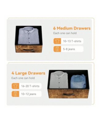 1 Pc Fabric & Metal Dresser 10 Drawers Side Pockets Hooks Wood Tabletop Closet Living Room Hallway Bedroom