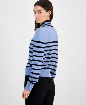 Women's Striped Mock-Neck Long-Sleeve Sweater