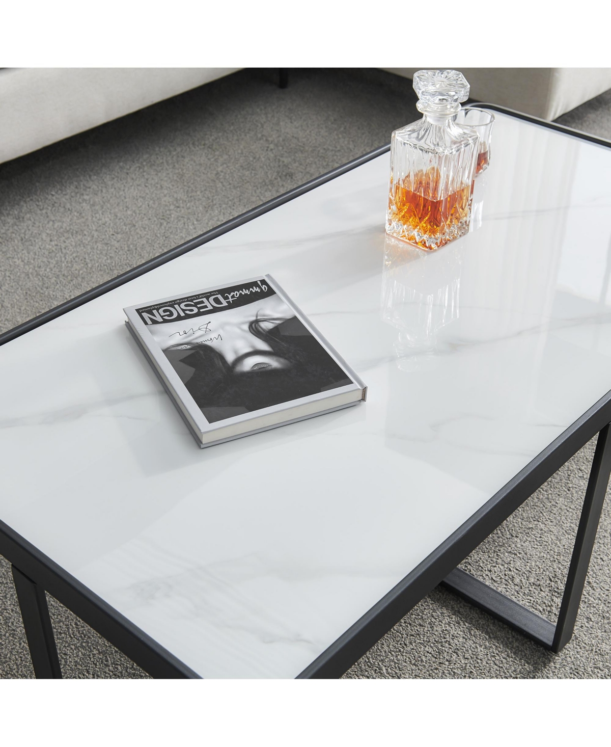 Slickblue Minimalist Rectangle Coffee Table - Metal Frame with Sintered Stone Top