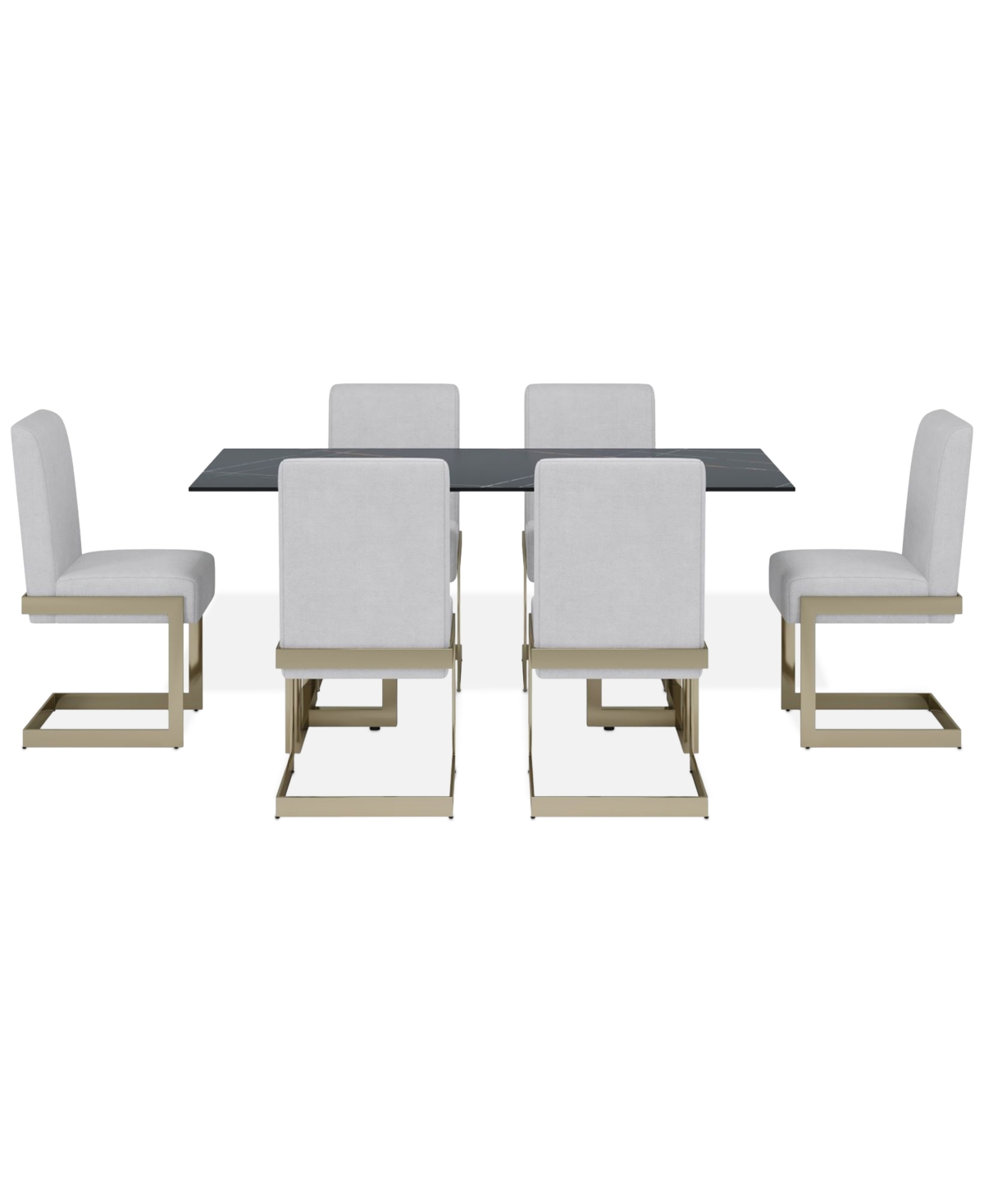 Macy's Emila 7 Pc. Dining Set (rectangular Table & 6 Chairs), Created For  In Black Sintered Stone With Champagne Base