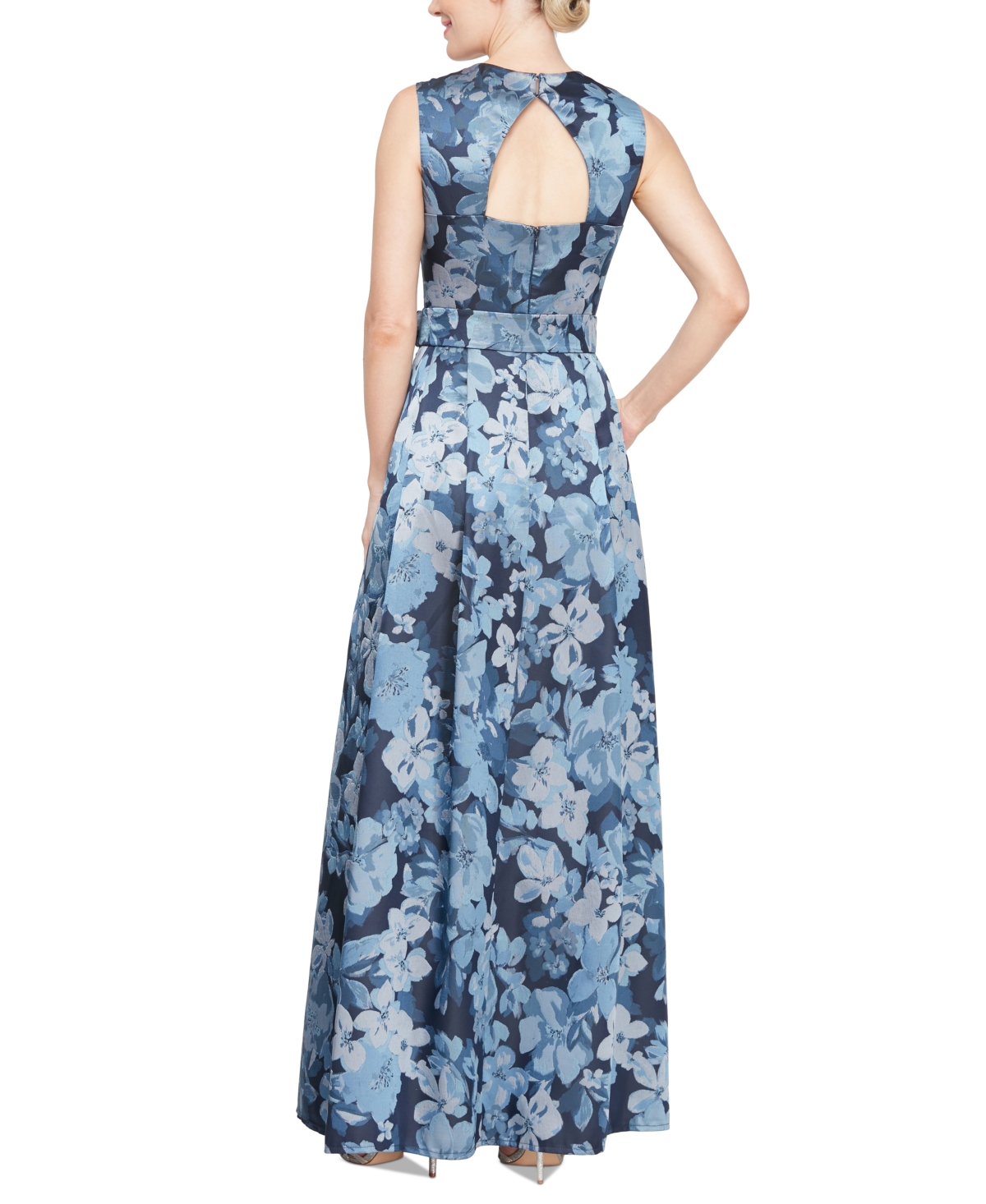 Alex Evenings Women's Floral Jacquard Square-Neck Belted Gown -multi