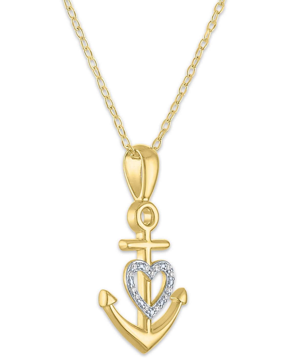 MACY'S DIAMOND ACCENT HEART ANCHOR PENDANT NECKLACE IN STERLING SILVER & 14K GOLD-PLATED STERLING SILVER, 1 