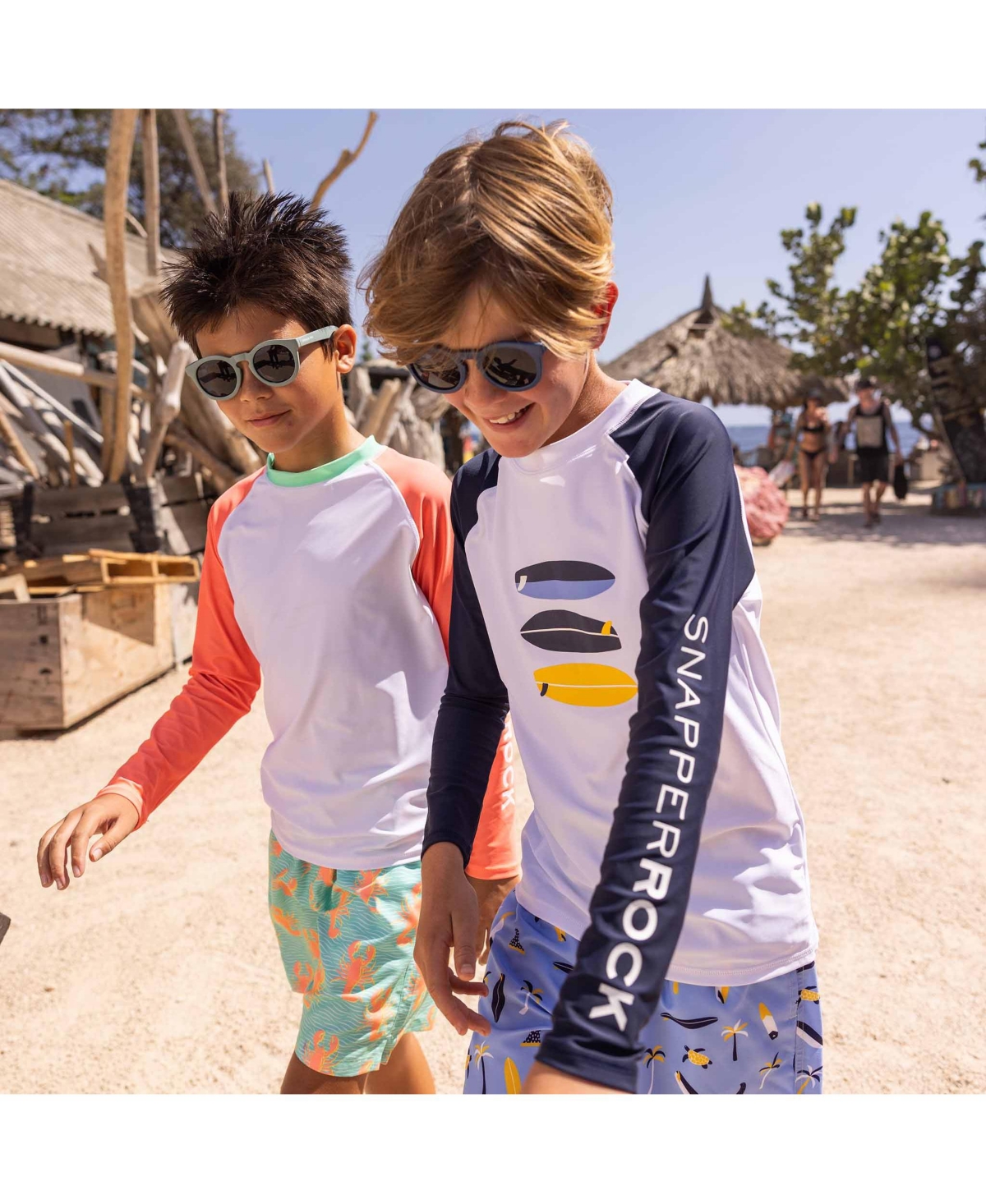 Snapper Rock Big BoysCoral Sleeve Sustainable Rash Top - White