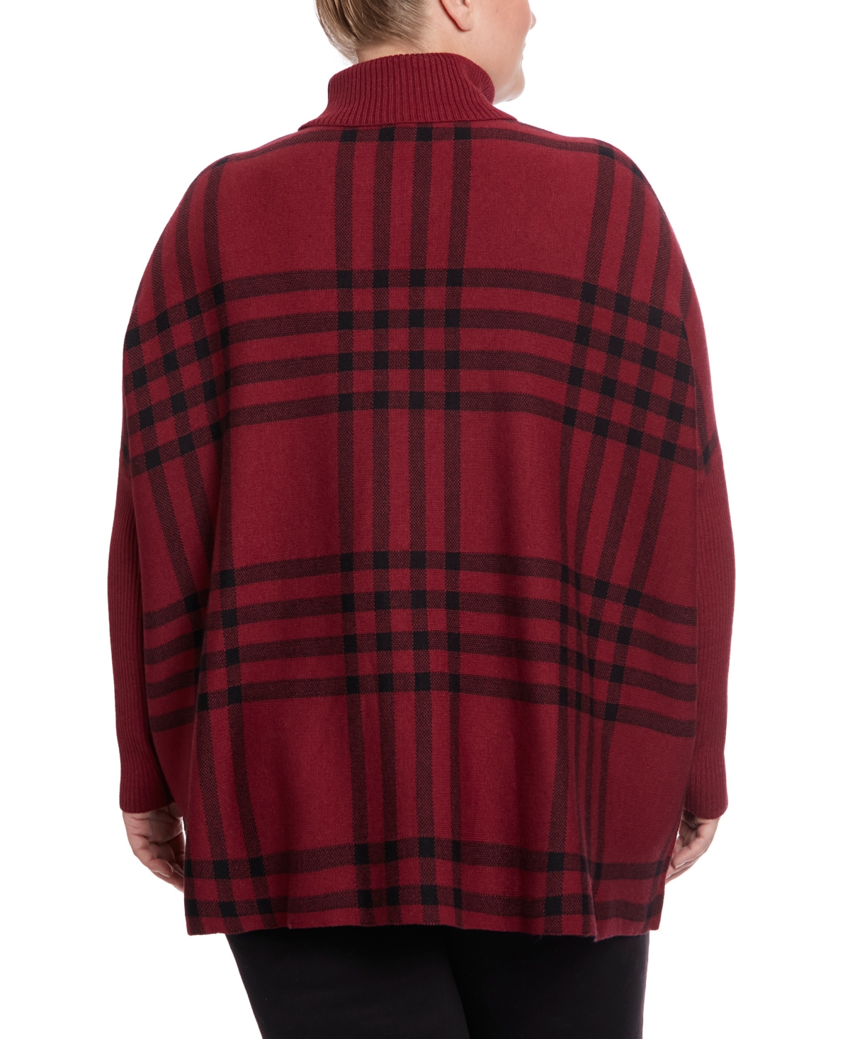 Joseph A Joesph A Plus Size Plaid Turtleneck Poncho Sweater In Simple Plaid Cabernet