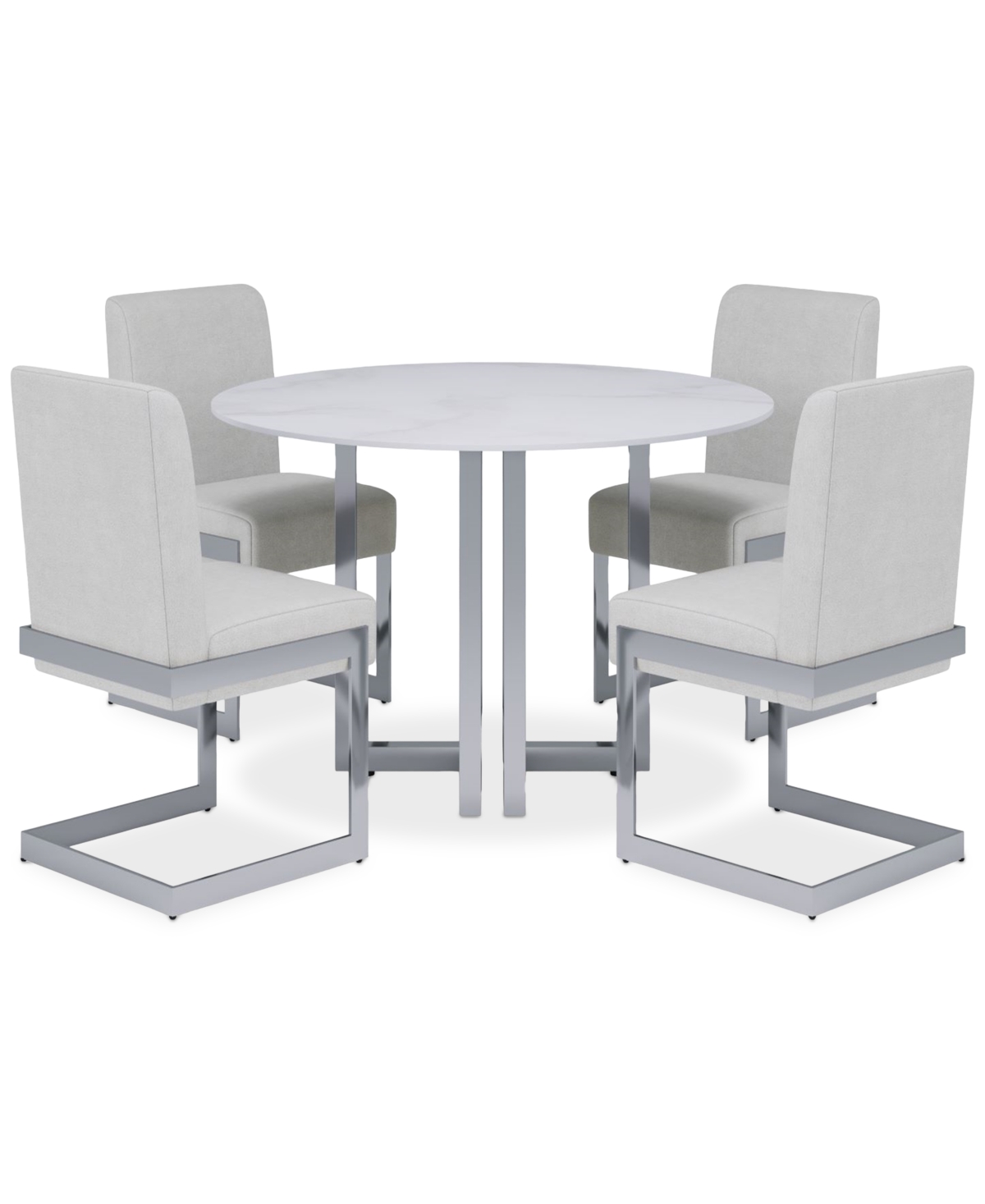 Macy's Emila 5 Pc. Dining Set (rectangular Table & 4 Chairs), Created For  In White Sintered Stone With Silver Base