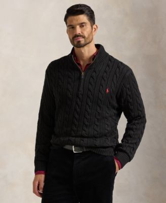Men's Big & Tall Cable-Knit Cotton Quarter-Zip Sweater