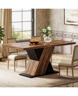 Farmhouse Dining Table for 4-6 People, 55-Inch Rectangle Kitchen Table, Wood Dining Room Table, Dinner Table