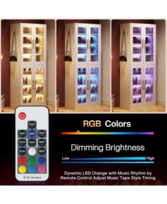 8-Tier Engineered Wood Shoe Organizer Cabinet with Acrylic Doors, LED Lights, Adjustable Shelves & Hooks