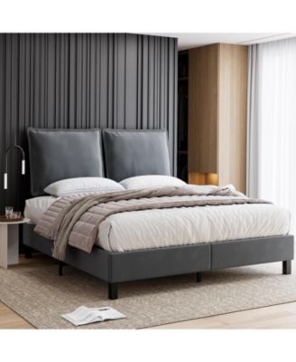 Queen Bed Frame, Metal Bed Frame with Removable Pillow Back, Platform Bed Frame with Wood Slat Support