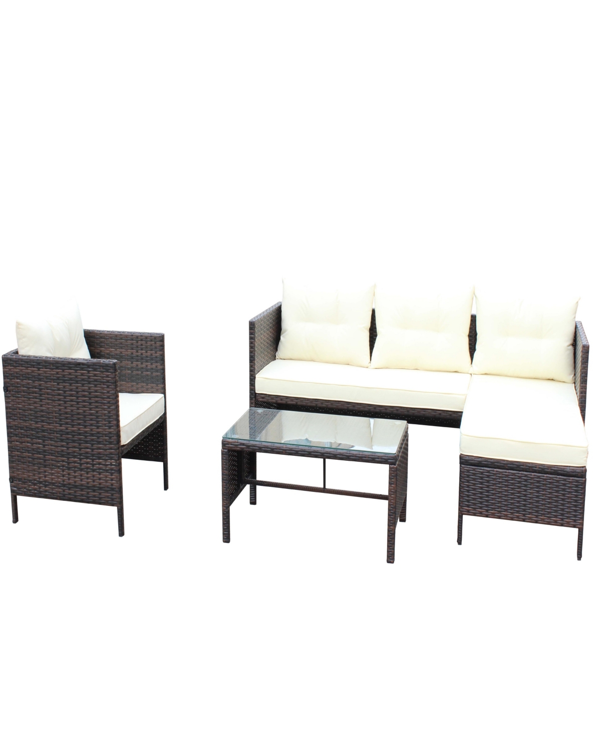 Slickblue 4-Piece Outdoor Patio Furniture Set – Wicker Rattan Sectional Sofa withSeat Cushions - Beige