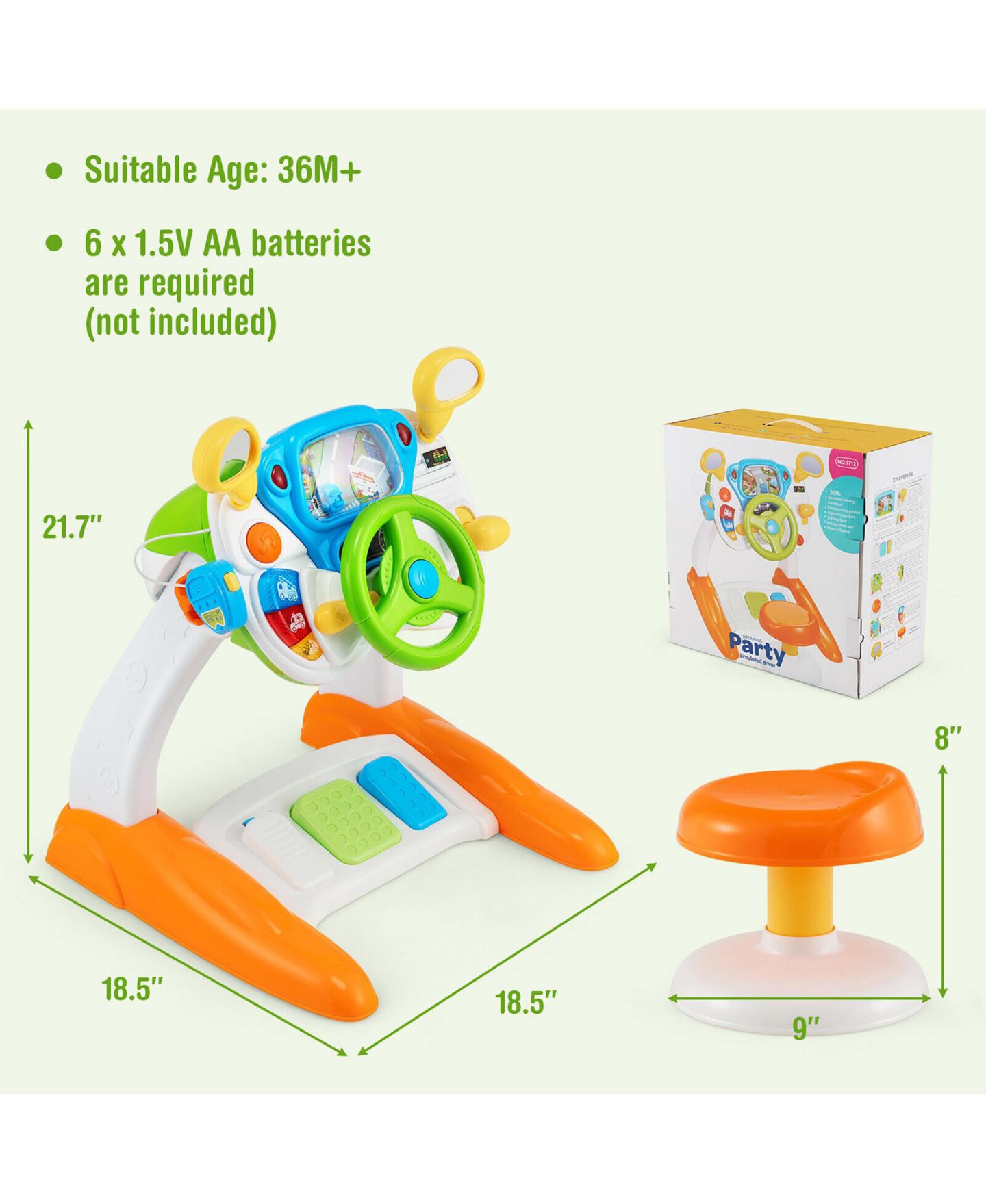 Детская игрушка Gymax Kids Pretend Driver Steering Wheel Simulation Toy with Light & Sound, цвет: Жёлтый — фото 3