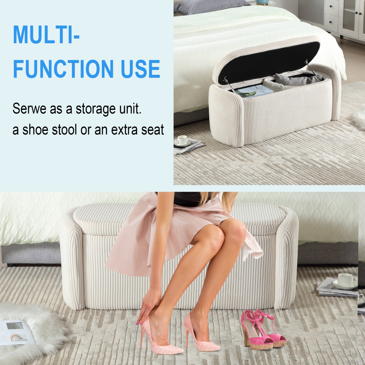 The Pop Home Modern Upholstered Storage Ottoman Bench for Living Room and Bedroom-The Pop Home