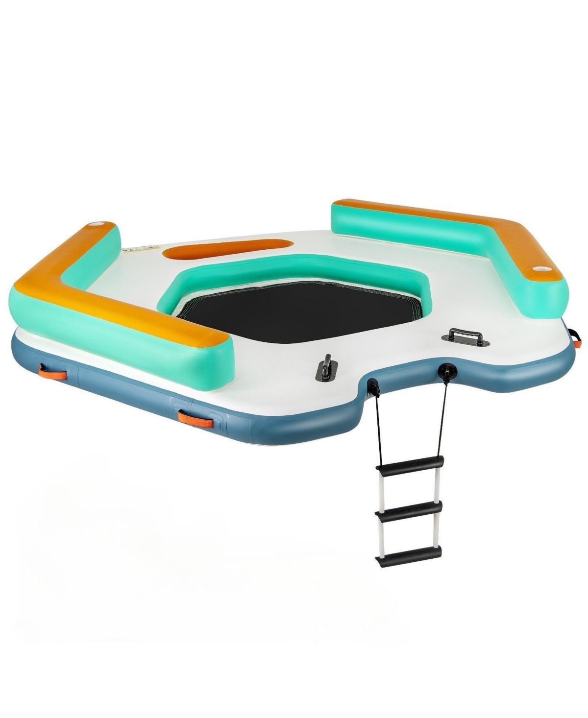 8.7 Feet Inflatable Floating Dock with Detachable Ladder and Mesh Lounge - White