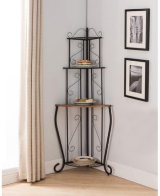 Black / Walnut Kitchen Storage Corner Bakers Rack