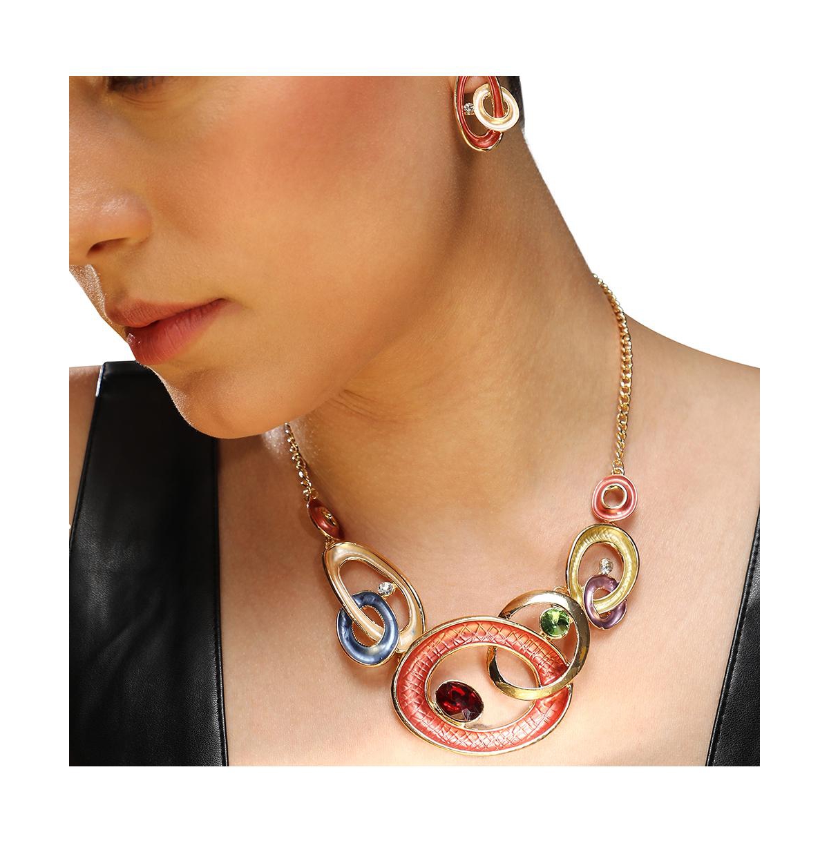 Sohi Women's Circular Cluster Jewellery Set In Gold