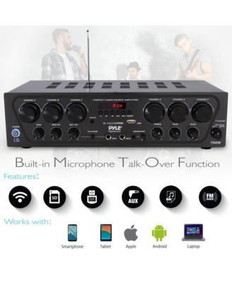 6-Channel Wireless Bluetooth Home Audio Amplifier with FM Radio, MP3/USB/SD Playback - 750W Max, PTA62BT