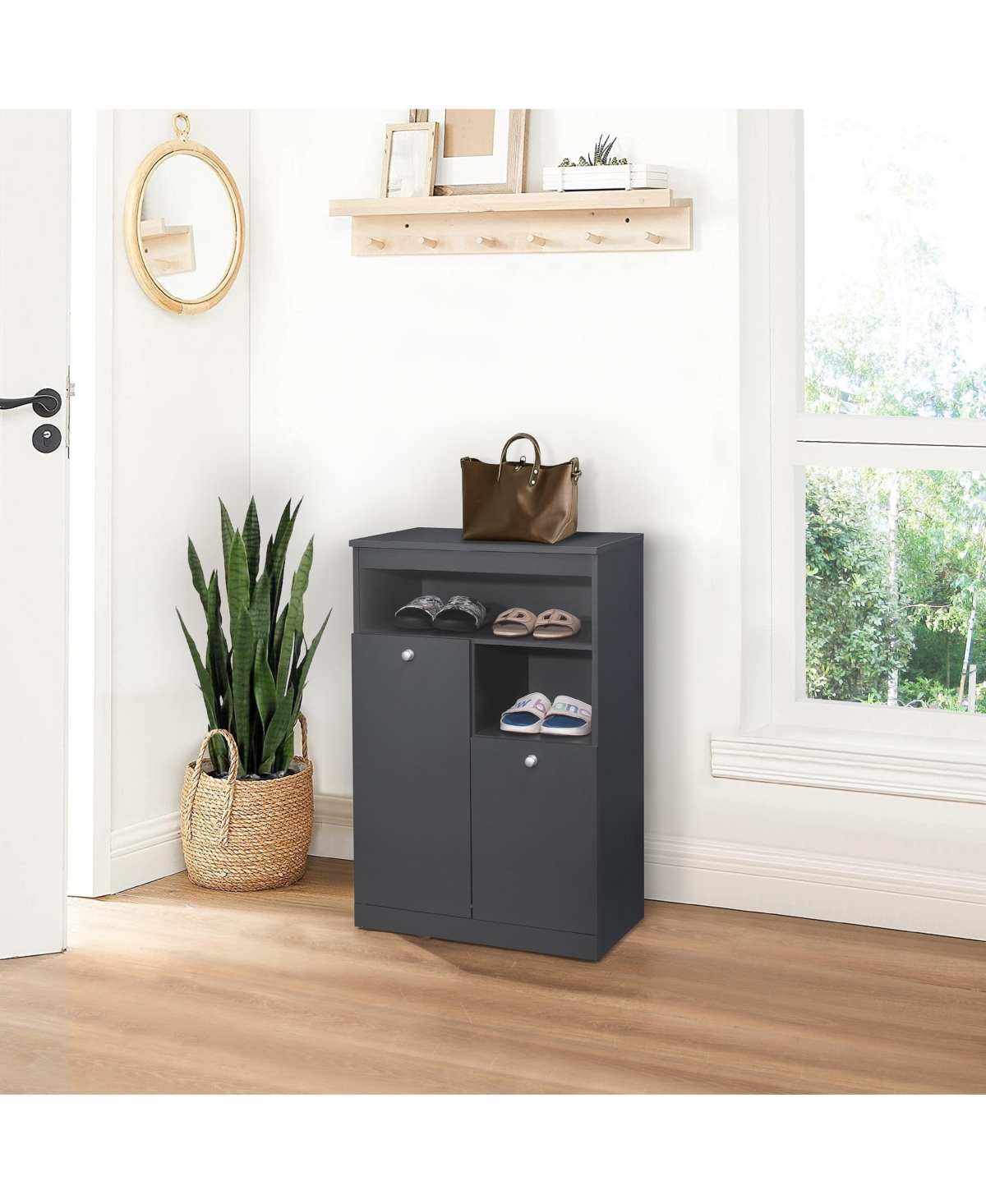Kings Brand Furniture Lily 2-Door Shoe Storage Cabinet,- Grey
