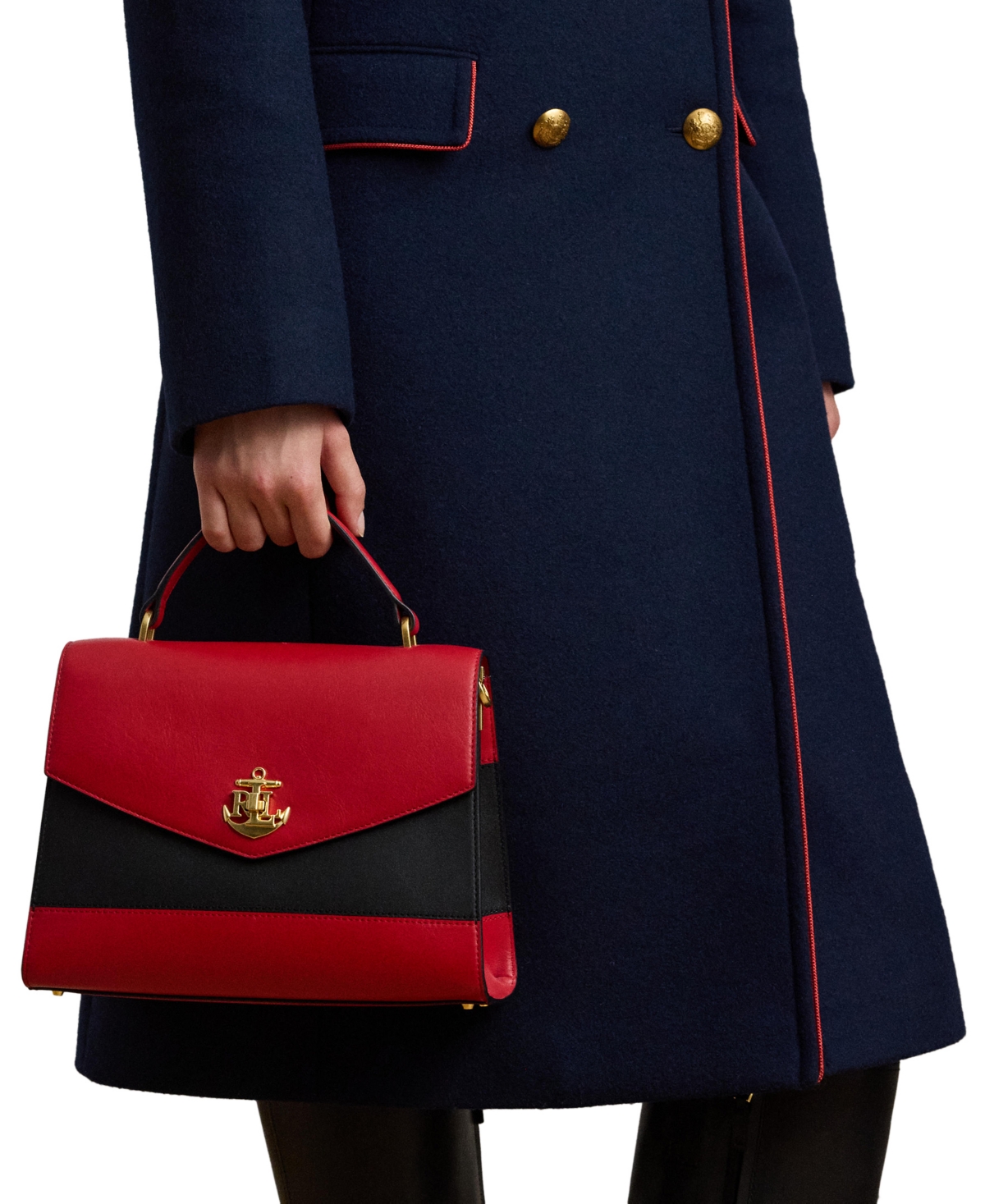 Lauren Ralph Lauren Two-Tone Leather Farrah Satchel -Festive Red