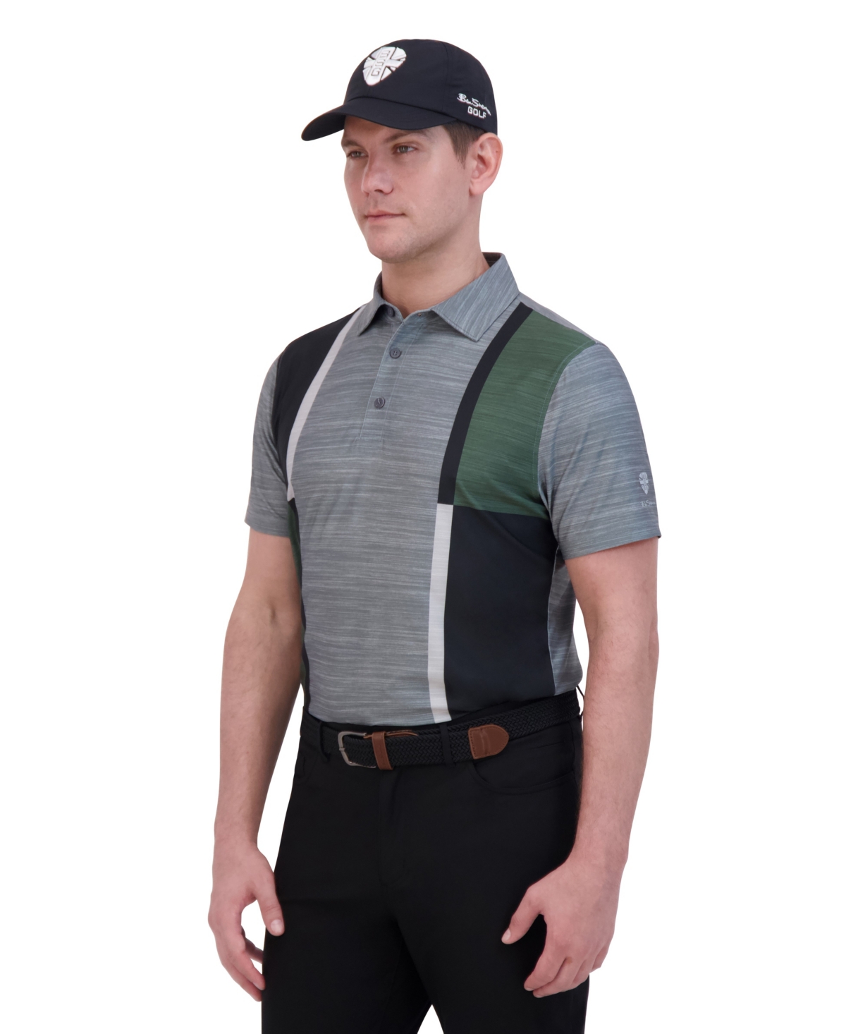 Ben Sherman Men's Color Block Melange Tech Jersey Sports Fit Polo Shirt In Charcoal