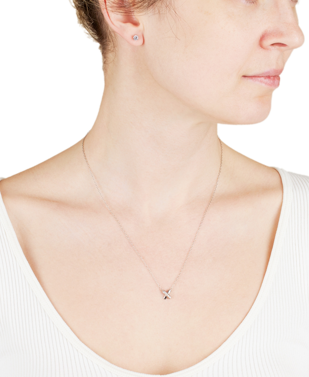 Macy's 2-pc Set Cubic Zirconia X Pendant Necklace & Solitaire Stud Earrings In Sterling Silver (also Availa In Silver