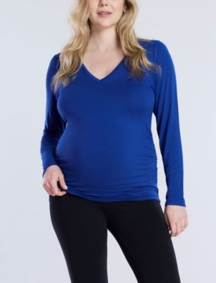Maternity Motherhood V-Neck Side-Ruched Long Sleeve Tee