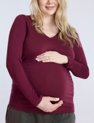 Maternity Motherhood V-Neck Side-Ruched Long Sleeve Tee