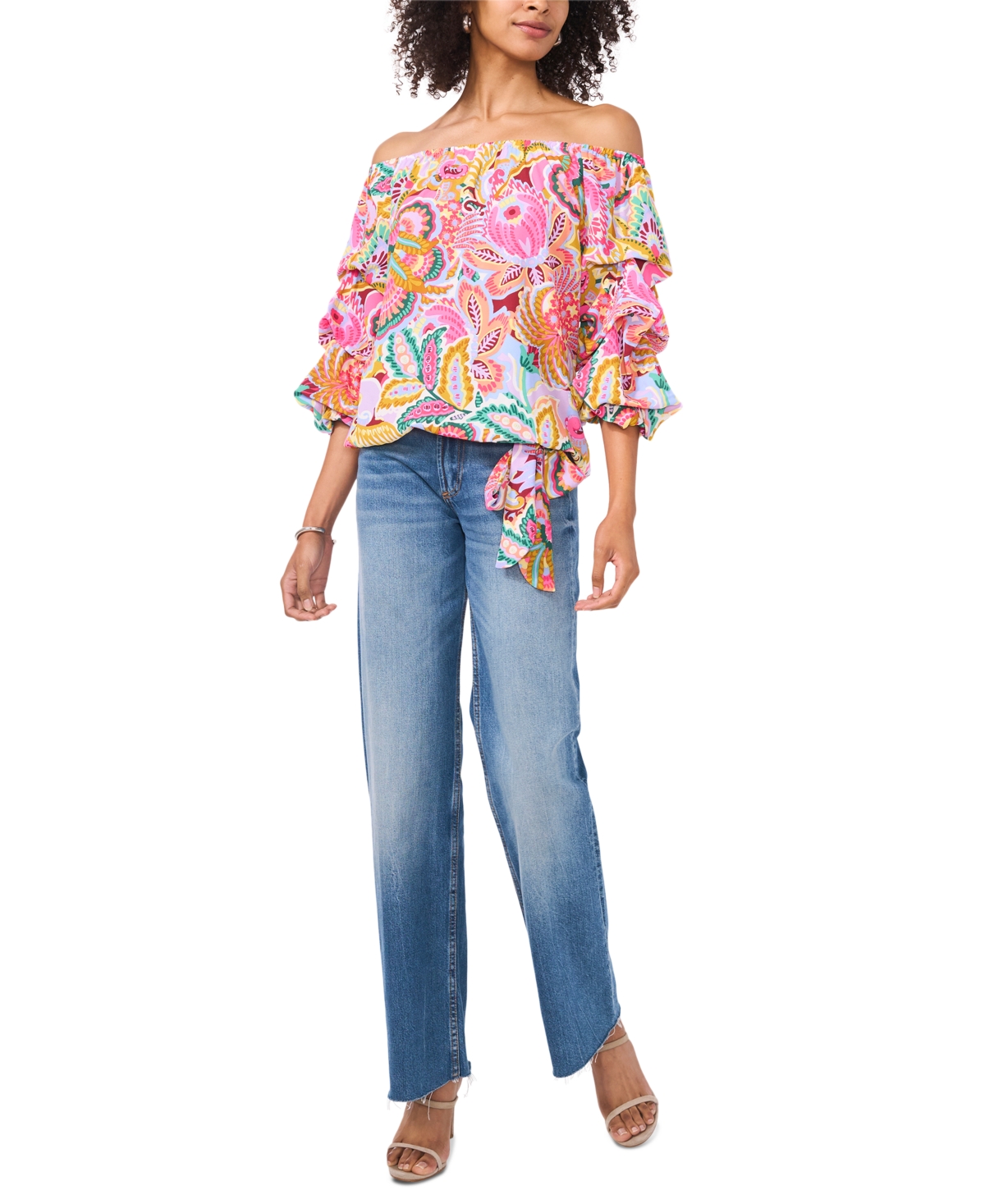 Vince Camuto Women's Printed Off-The-Shoulder Bubble-Sleeve Top
