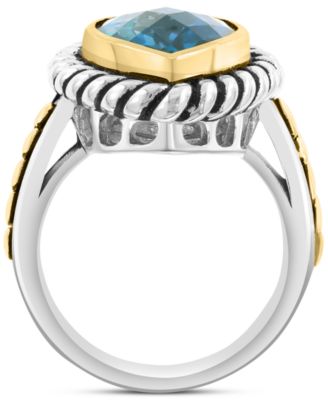 EFFY&reg; London Blue Topaz Rope Framed Pear Ring (6-1/2 ct. t.w.) in Sterling Silver & 14k Gold-Plate
