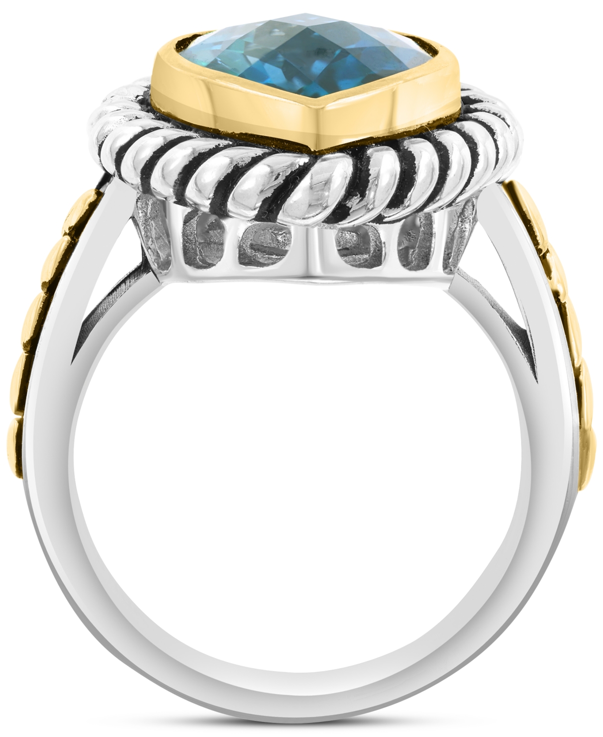 Effy Collection Effy London Blue Topaz Rope Framed Pear Ring (6-1/2 Ct. T.w.) In Sterling Silver & 14k Gold-plate In Blue Topaz