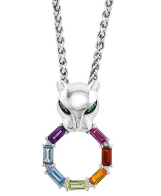 EFFY Collection - Multi-Gemstone (7/8 ct. t.w.) Panther & Ring 18" Pendant Necklace in Sterling Silver