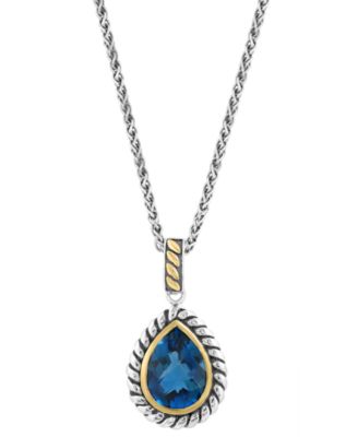 EFFY&reg; London Blue Topaz 18" Pendant Necklace (6-1/2 ct. t.w.) in Sterling Silver & 14k Gold-Plate