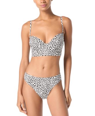 Michael Kors Michael  Womens Longline Underwire Bikini Top High Leg Bikini Bottoms In White,black