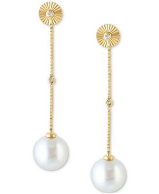 EFFY&reg; Cultured Freshwater Pearl (7.5MM) & Diamond Accent Drop Earrings in 14k Yellow Gold