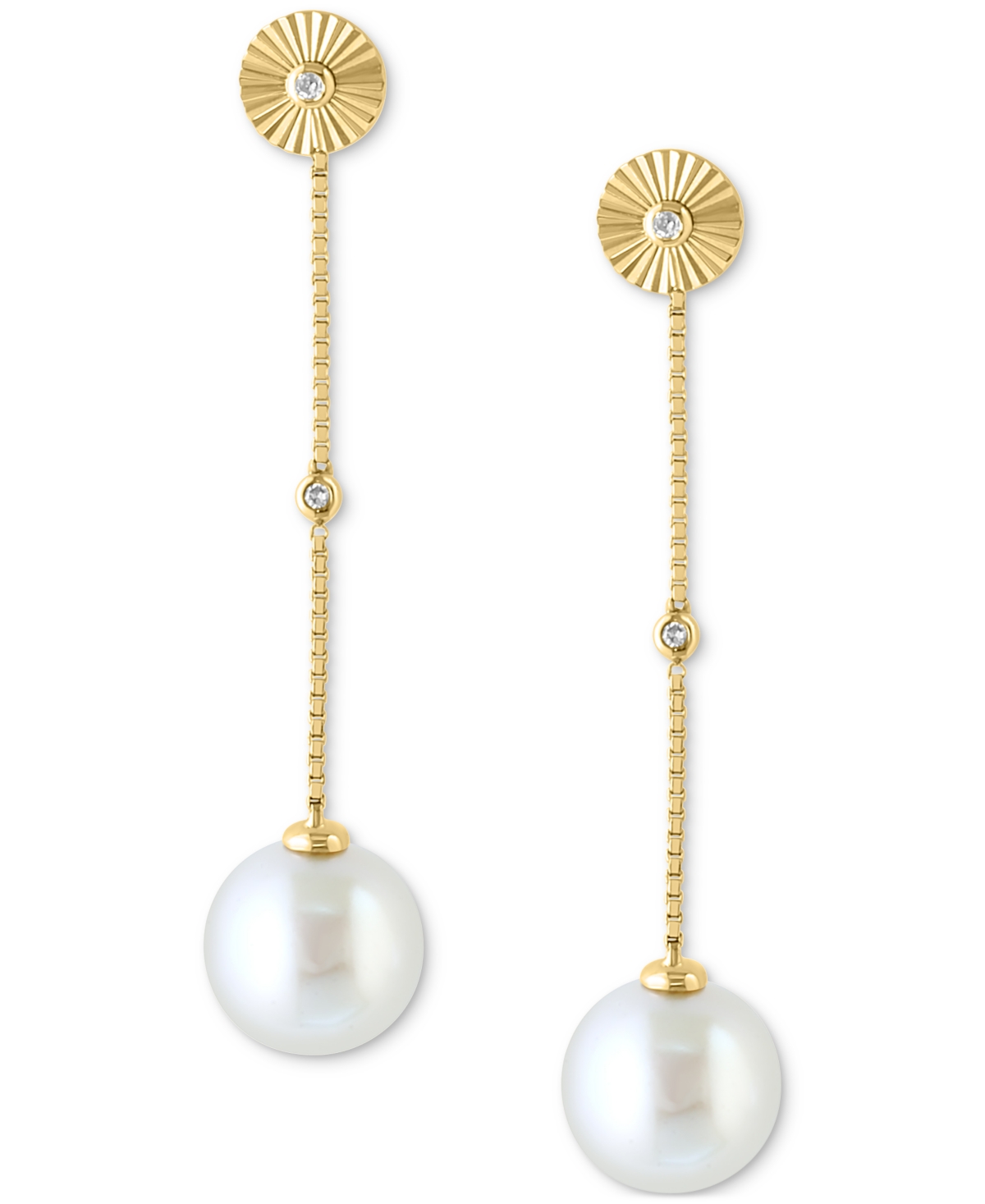 Effy Collection Cultured Freshwater Pearl (7.5mm) & Diamond Accent Drop Earrings In 14k Yellow Gold In 14k Gold