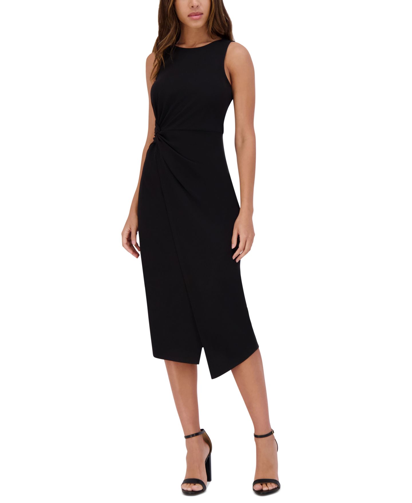 Женское платье Siena Ruched Side-Twist Sleeveless Midi, цвет: Чёрный — фото 1